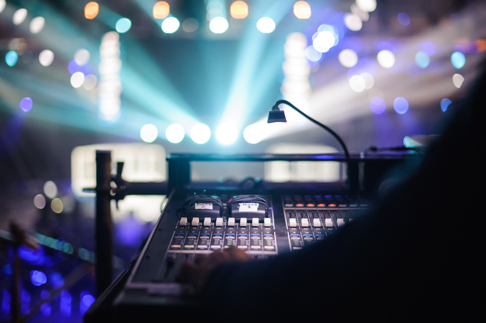 Working,Sound,Control,Panel,On,Background,Of,The,Stage